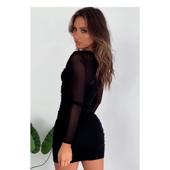 Beginning Boutique Black Mesh Long Sleeve Dress - Picture 3 of 13